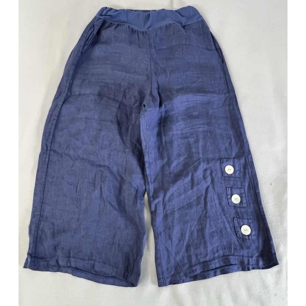 Lands Down under Linen Crop Wide Leg Pants Blue Large
